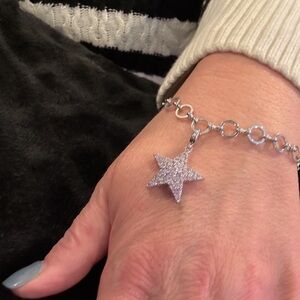 Park Lane ‘Starlight’ Genuine Pink CZ Silvertone Star Charm Bracelet